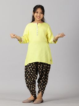 KiddoPanti - Girls Short Kurta & Printed Patiala Dhoti Pant - Multi-Color