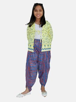 KiddoPanti - Girls Ethnic Tie Up Shrug & Printed Dhoti Pant - Yellow