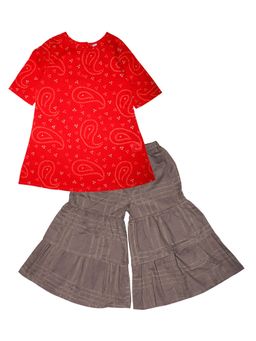 KiddoPanti - Girls Design Kurta & Sharara - Red