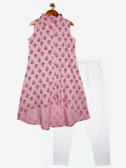 KiddoPanti - Girls Front Open Kurta With Back Tail & Ankle Length Lycra Legging