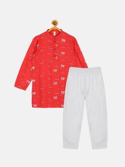 KiddoPanti - Boys Printed Kurta Pyjama - Red