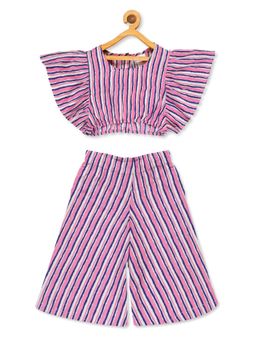 KiddoPanti - Girls Stripes Printed Co-Ord Set - Pink
