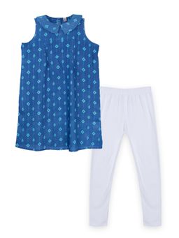 KiddoPanti - Girls Sleeveless Kurta & Lycra Legging - Blue