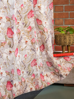 Urban Space - Printed Sheer Curtains 35-40% Light Filter Window - Flora Nova Grey