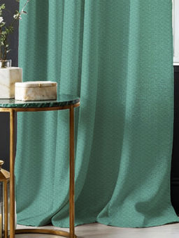 Urban Space - Solid Blackout Curtains Window Herringbone Design Green