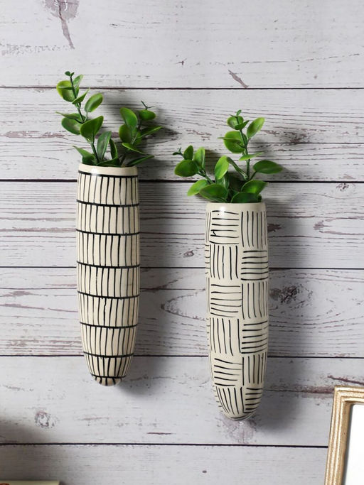 VarEesha Geometric Black White Ceramic Wall Planters