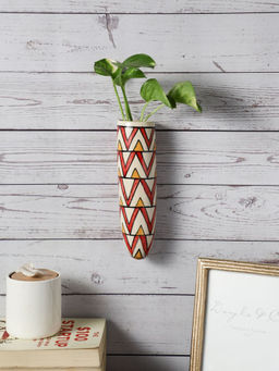 VarEesha - Handpainted Red Yellow Chevron Ceramic Wall Planter
