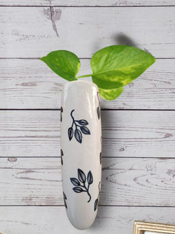 VarEesha - Hand Painted Gray Flowers Offwhite Ceramic Wall Planter