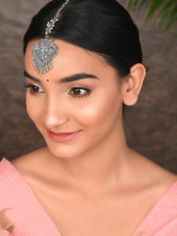 Silvermerc Designs - Silver Plated Oxidised Handcrafted Ghungroo Maang Tikka