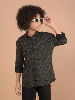 CRIMSOUNE CLUB - Boys Black Floral Print Collar Shirt