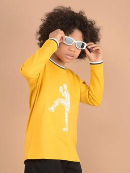 CRIMSOUNE CLUB - Boys Mustard Graphic Print 100% Cotton T-Shirt