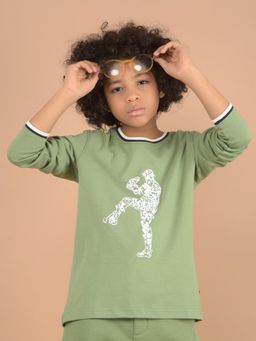 CRIMSOUNE CLUB - Boys Green Graphic Print 100% Cotton T-Shirt