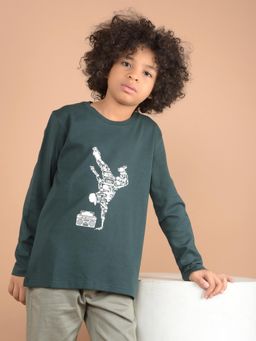 CRIMSOUNE CLUB - Boys Green Graphic Print 100% Cotton T-Shirt