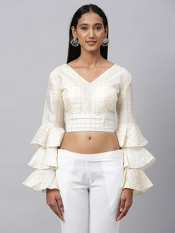 Amrutam Fab - Womens Off White Silk Blouse V Neck