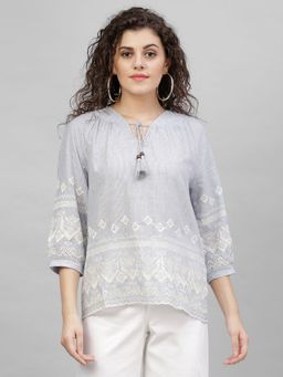 Gipsy - Blue Embroidered Cotton Tunic
