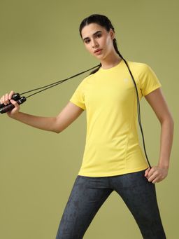 Technosport - Women Yellow Solid Slim Fit Round Neck Techno Cool Sports T-Shirt