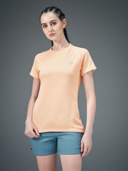 Technosport - Women Peach Solid Slim Fit Round Neck Techno Cool Sports T-Shirt