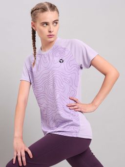 Technosport - Women Purple Abstract Print Slim Fit Round Neck Technocool Plus Sport T-Shirt