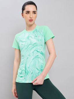 Technosport - Women Green Abstract Print Slim Fit Round Neck Technocool Plus Sport T-Shirt