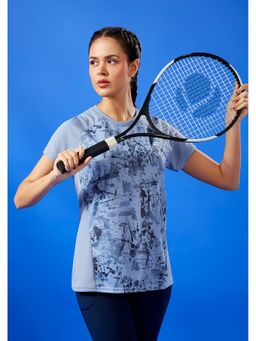Technosport - Women Blue Abstract Print Slim Fit Round Neck Technocool Plus Sport T-Shirt