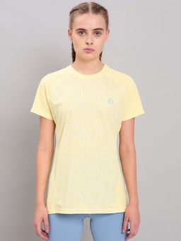 Technosport - Women Yellow Abstract Print Slim Fit Round Neck Technocool Plus Sport T-Shirt