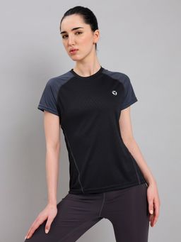Technosport - Women Black Colorblock Slim Fit Round Neck Technocool Plus Sport T-Shirt