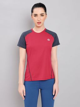 Technosport - Women Red Colorblock Slim Fit Round Neck Technocool Plus Sport T-Shirt
