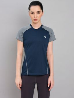 Technosport - Women Navy Blue Colorblock Slim Fit Round Neck Technocool Plus Sport T-Shirt