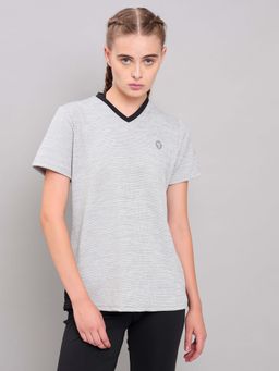 Technosport - Women Grey Solid Slim Fit V Neck Double Cool Sports T-Shirt