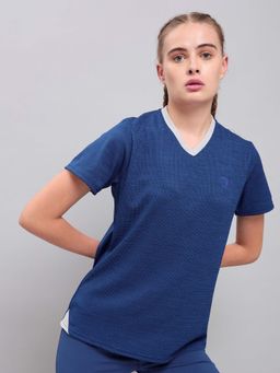 Technosport - Women Navy Blue Solid Slim Fit V Neck Double Cool Sports T-Shirt