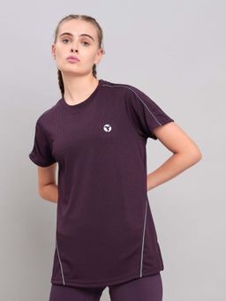 Technosport - Women Purple Solid Slim Fit Round Neck Technocool Plus Sport T-Shirt