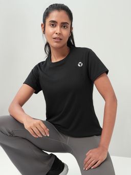 Technosport - Women Black Solid Slim Fit Round Neck Technocool Plus Sport T-Shirt
