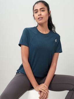 Technosport - Women Teal Solid Slim Fit Round Neck Technocool Plus Sport T-Shirt