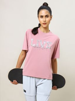 Technosport - Women Pink Printed Boxy Fit Round Neck Technocool Plus Sport T-Shirt
