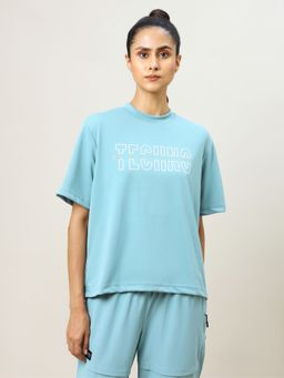 Technosport - Women Blue Printed Boxy Fit Round Neck Technocool Plus Sport T-Shirt