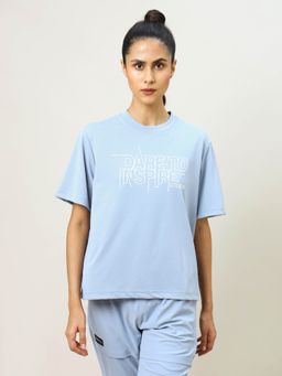 Technosport - Women Blue Printed Boxy Fit Round Neck Technocool Plus Sport T-Shirt