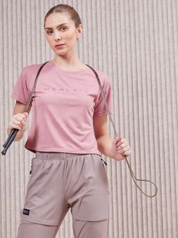 Technosport - Women Pink Printed Boxy Fit Round Neck Sports Ventmesh Crop T-Shirt