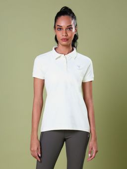 Technosport - Women Off White Solid Slim Fit Sports Matpiq Polo T-Shirt
