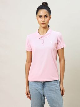 Technosport - Women Pink Solid Slim Fit Sports Matpiq Polo T-Shirt