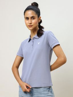 Technosport - Women Blue Solid Slim Fit Sports Matpiq Polo T-Shirt