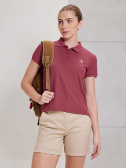 Technosport - Women Red Solid Slim Fit Sports Matpiq Polo T-Shirt