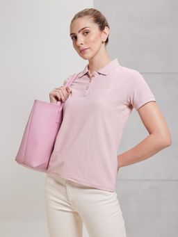 Technosport - Women Pink Solid Slim Fit Sports Matpiq Polo T-Shirt
