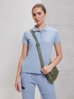 Technosport - Women Blue Solid Slim Fit Sports Matpiq Polo T-Shirt