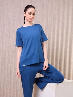 Technosport - Women Blue Cubic Melange Relaxed Fit Round Neck Double Cool T-shirt