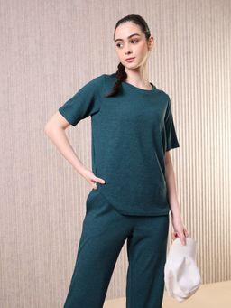 Technosport - Women Teal Cubic Melange Relaxed Fit Round Neck Double Cool T-shirt