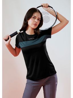 Technosport - Women Black Colorblock Slim Fit Round Neck Technocool Sport T-Shirt