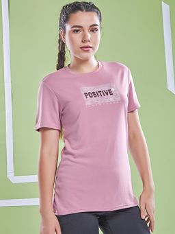 Technosport - Women Pink Printed Slim Fit Round Neck Technocool Plus Sport T-Shirt