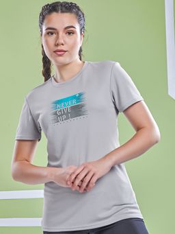Technosport - Women Grey Printed Slim Fit Round Neck Technocool Plus Sport T-Shirt