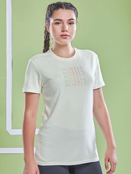 Technosport - Women Off White Printed Slim Fit Round Neck Technocool Plus Sport T-Shirt