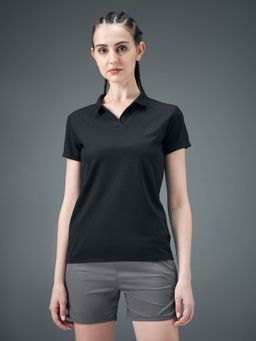 Technosport - Women Black Solid Slim Fit Matpiq Polo T-Shirt